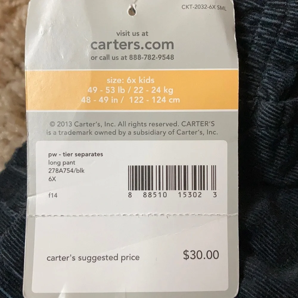 Carter’s Corduroy Pull-on Pants NWT Girls Size 6x Black
